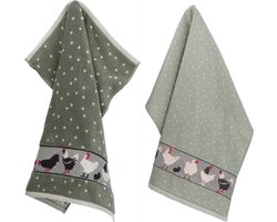Luxe Keukendoek en Theedoek Kip Donkergroen - Bunzlau Castle - 100% biologisch GOTS katoen - keukentextiel set