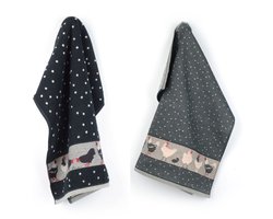 Luxe Keukendoek en Theedoek Kip Zwart - Bunzlau Castle - 100% biologisch GOTS katoen - keukentextiel set