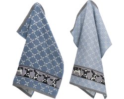 Luxe Keukendoek en Theedoek Koe Grijs Blauw - Bunzlau Castle - 100% biologisch GOTS katoen - keukentextiel set