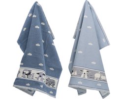Luxe Keukendoek en Theedoek Schaap Grijs Blauw van Bunzlau Castle | 100% Biologisch Katoen | Keukendoek 60x53cm en Theedoek 65x65cm