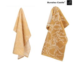 Luxe Keukendoek en Theedoek VGM Almond Blossom Geel - Bunzlau Castle - 100% biologisch katoen - Keukendoek 60x53cm en Theedoek 65x65cm
