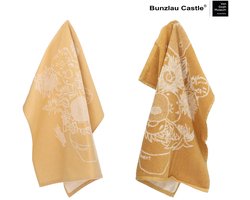 Luxe Keukendoek en Theedoek VGM Sunflowers Geel - Bunzlau Castle - 100% biologisch katoen - Keukendoek 60x53cm en Theedoek 65x65cm