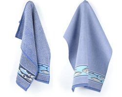 Luxe Keukendoek en Theedoek Vis Royal Blauw van Bunzlau Castle | 100% Biologisch Katoen | Keukendoek 60x53cm en Theedoek 65x65cm