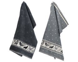 Luxe Keukendoek en Theedoek Vogel Zwart - Bunzlau Castle - 100% Biologisch GOTS Katoen - keukentextiel set