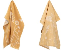 Luxe Keukendoek en Theedoek Wild Flowers Geel - Bunzlau Castle - 100% biologisch GOTS katoen - keukentextiel set