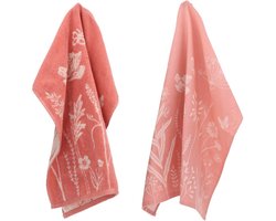 Luxe Keukendoek en Theedoek Wild Flowers Roze van Bunzlau Castle | 100% Biologisch Katoen | Keukendoek 60x53cm en Theedoek 65x65cm