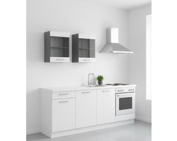 Luxe Keukenkast met Glazen Deur – Hangkast & Onderkast – Keukenblok Antraciet met Wit Hoogglans – Moderne Modulaire Keukenmeubel 40 cm – Wandkast met Opbergruimte - Industrialhome