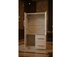 Luxe Kinder Kleerkast “Little Star Organizer” – 2 Deuren + 2 Laden – Compacte Kinderkast 70x40x135 cm – Houten Opbergkast voor Kinderen en Jeugd – Wit – Ruime Opbergkast voor Slaapkamer en Kinderkamer - House & Garden