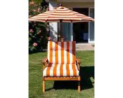 Luxe Kinder Ligstoel met Parasol & Kussen – Houten Tuinstoel voor Kinderen 3-8 Jaar – Comfortabele Opvouwbare Kinder Lounger tot 50 kg – Geel/Wit | industrohome