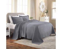Luxe Kingsize Sprei Katoen Zilver Met Kussenslopen - Matelassé Woven