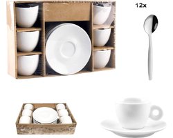 Luxe Koffiekopjes - (+6 Koffielepels) - Wit - 35ml - 6 Stuks - Espresso / Met Schotel - Set - Pack - Koffiemok - Koffiekopjes - Porselein - 3.5cl - Kwaliteit - Blanco - Geen Tekst - Onbedrukt - Koffiemokkenset - Koffiemokkenpakket