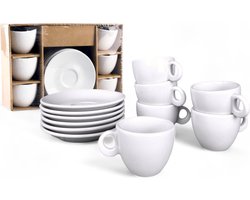 Luxe Koffiekopjes - Wit - 35ml - 6 Stuks - Espresso / Met Schotel - Set - Pack - Koffiemok - Koffiekopjes - Porselein - 3.5cl - Kwaliteit - Blanco - Geen Tekst - Onbedrukt - Koffiemokkenset - Koffiemokkenpakket