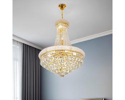 Luxe kristallen kroonluchter – 56 cm, ronde plafondhanglamp met twee lagen – gouden frame – inclusief lampen