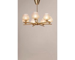 Luxe kroonluchter - metalen plafondlamp met 7 glazen stolpen - amber en cognackleurig - hoogte 55 cm - G9 lamphouder max 28 W