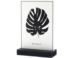 Luxe Kunststofplaatje - "Blad (Botanic)" - Met Houder - 12x17 cm - Forex Bord - Zwart/Wit - Hoogwaardige Kwaliteit - Reclame platen - Horeca Decoratie - Woondecoratie - Wandbord - Duurzaam