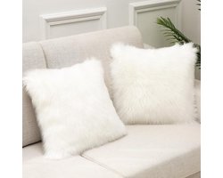 Luxe Kussenhoezen - Pluche Hoezen - Bank Decoratie - Zachte Imitatiebont - 40x40 cm - Wit