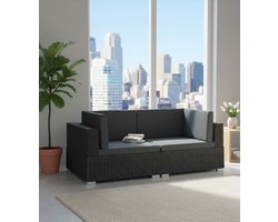 Luxe L-vormige Hoekbank Loungeset 2-delig met Kussens - Tuinbank van Zwart PE-Rotan en Stalen Frame - 2-Zits Buiten Sofa Lounge Meubelen voor Tuin, Balkon en Terras House&Garden