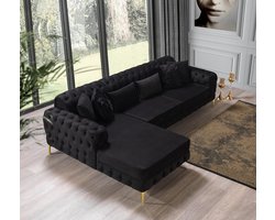 Luxe L-vormige Hoekbank met Chaise Longue en Gouden Poten