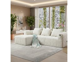 Luxe L-vormige Hoekbank met Chaise Longue en Slaapfunctie - 3-Zits Modern Design, Gestoffeerd Chenille, Comfortabele Loungebank met Armleuningen en Opbergvak – Depauwwonen
