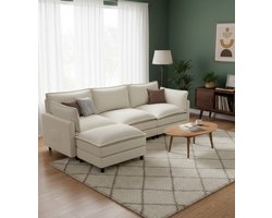 Luxe L-vormige Hoekbank met Slaapfunctie en Opbergruimte 275x132x80 cm – House&Garden – Moderne Corduroy Bank voor Woonkamer, Uitklapbare XXL Sofa, Comfortabele Traagschuim Zitbank, Beige