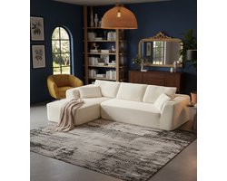 Luxe L-vormige Hoekbank met Slaapfunctie – Modulaire 3-zits Bank met Chaise Longue, Pluche Beige Corduroy, Comfortabele Slaapbank voor Woonkamer, Geen Montage Nodig, 270 cm Depauwwonen