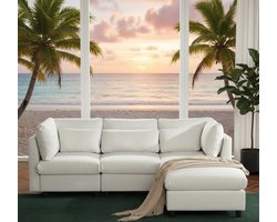 Luxe L-vormige Hoekbank met Voetenbank – 4-Zits Modern Design Sofa voor Woonkamer – Beige – House&Garden