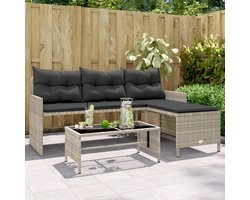 Luxe L-Vormige Polyrattan Tuinbank met Tafel en Kussens – 116 x 58 x 25 cm – Lichtgrijze Hoek Loungeset voor Balkon, Terras en Tuin