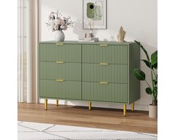 Luxe Ladekast Avocado Groen - 6 Laden - Modern Gegolfd Design met Gouden Handgrepen - Commode voor Slaapkamer of Woonkamer - 100 x 40 x 75 cm