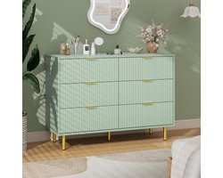 Luxe Ladekast Olijfgroen - 6 Laden - Modern Gegolfd Design met Gouden Accenten - Commode voor Slaapkamer, Woonkamer of Hal - 100 cm Breed