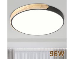 Luxe LED Plafondverlichting 60cm - Houtlook Zwart - 96 Watt - Dimbaar 3000-6000K - Plafonnière
