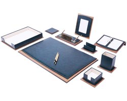 Luxe Lederen Bureau Set - Walnoothout Combinatie - 11-delige Set-GROEN