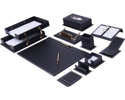 Luxe Lederen Bureauset - Bureau Organizer - ZWART - Bureau Accessoires - Bureau opbergruimte - Lederen onderzetter - 14 delige set