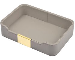 Luxe lederen dienblad - decoratief, organizer - 1 stuk - grijs - leer - 54 x 37 cm