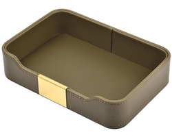 Luxe lederen dienblad - organizer voor sieraden en cosmetica - olijfgroen - 54 x 37 cm