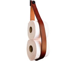 Luxe Leren toiletrolhouder - Cognac - 2 stuks - Reserverolhouder - 100% Volnerfleer - hangend - zonder boren - WC Rol Houder - Closetrolhouder