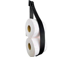 Luxe Leren toiletrolhouder - Zwart - 2 stuks - Reserverolhouder - 100% Volnerfleer - hangend - zonder boren - WC Rol Houder - Closetrolhouder