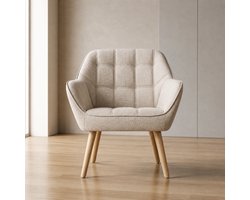Luxe Linnen Accent Fauteuil Kuipstoel met Houten Poten – Comfortabele Lounge Stoel voor Woonkamer & Slaapkamer – Ergonomische Design Fauteuil – Ganeey