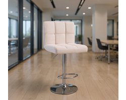 Luxe Linnen Barkrukken Set van 2 – Verstelbaar en 360° Draaibaar – Off White Zitting met Rugleuning – Met Stabiel Metalen Frame en Voetensteun – Moderne Keuken- en Barstoelen-Casa Serena