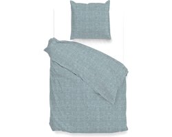 Luxe linnenlook dekbedovertrek katoen steen blauw - eenpersoons (140x200/220) - zacht - fijn geweven - hoogwaardig kwaliteit - stijlvolle uitstraling