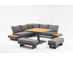 Luxe Lounge Diningset Toscane XXL - Verstelbare Tuinset Aluminium/Hout (incl. 2 bankjes) - 81950
