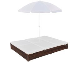 Luxe Loungebed voor 2 Personen met Parasol - Weerbestendig Poly Rotan Ligbed Buiten