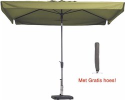 Luxe Madison parasol rechthoek 300 x 200 cm Sage groen met hoes | Topkwaliteit rechthoekige en kantelbare parasol | 100% Polyester