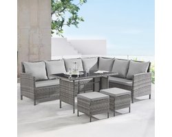 Luxe Madison Poly Rattan Hoekbank Loungeset met Glazen Tafel 233x167x80 cm – 4-5 Persoons Tuinmeubel Set | Modern Lounge Dining Design