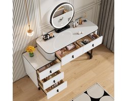 Luxe Make-up Tafel met Dimbare LED Spiegel, 5 Laden, Modern Witte & Zwarte Make-up Tafel 100 x 40 x 125 cm – Dressing Table voor Cosmetica, Sieraden en Schoonheidsproducten IndustrialHome