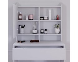 Luxe Make-up Tafel met LED Spiegel, 1 Lade en Kruk – Moderne Witte Kaptafel 70 cm Breed – Opbergruimte voor Cosmetica en Sieraden IndustrialHome