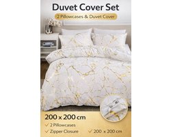 Luxe Marmer Design Dekbedovertrek Wit / Goud - 200x200 met 2 Kussenslopen - Ritssluiting - Meerdere Kleuren Verkrijgbaar - Mooi Tweepersoons Dekbedovertrek aanbieding- Duvet Cover Set White Gold - Slaapkamer