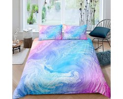Luxe Marmeren Dekbedovertrek Set - Roze/Paars Abstract Patroon voor Meisjes en Dames