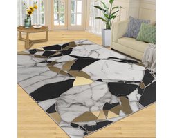 Luxe marmeren vloerkleden, 170 x 240 cm, antislip, wasbaar, stijlvol wit, zwart en goud tapijt voor woonkamer, slaapkamer, keuken en kantoor, binnendecoratie