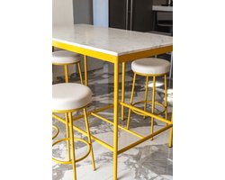 Luxe Marmerlook Bartafel – Rechthoekige Hoge Keukentafel 100x40x107 cm – Gouden Stalen Frame – Stevige Statafel voor 2 Personen – Inclusief Verstelbare Pootjes – medahomestore