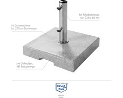 Luxe Massief Granieten Parasolvoet 40 kg – Gepolijst Natuursteen met RVS Buis en Gripuitsparingen – Universeel voor Parasols tot Ø 250 cm